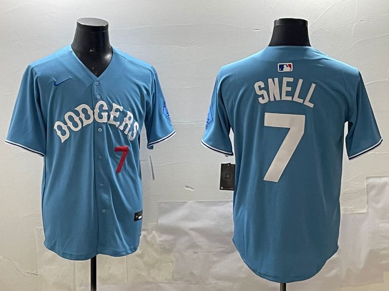 Men Los Angeles Dodgers #7 Snell Light Blue Joint Name 2025 Nike MLB Jersey style 9